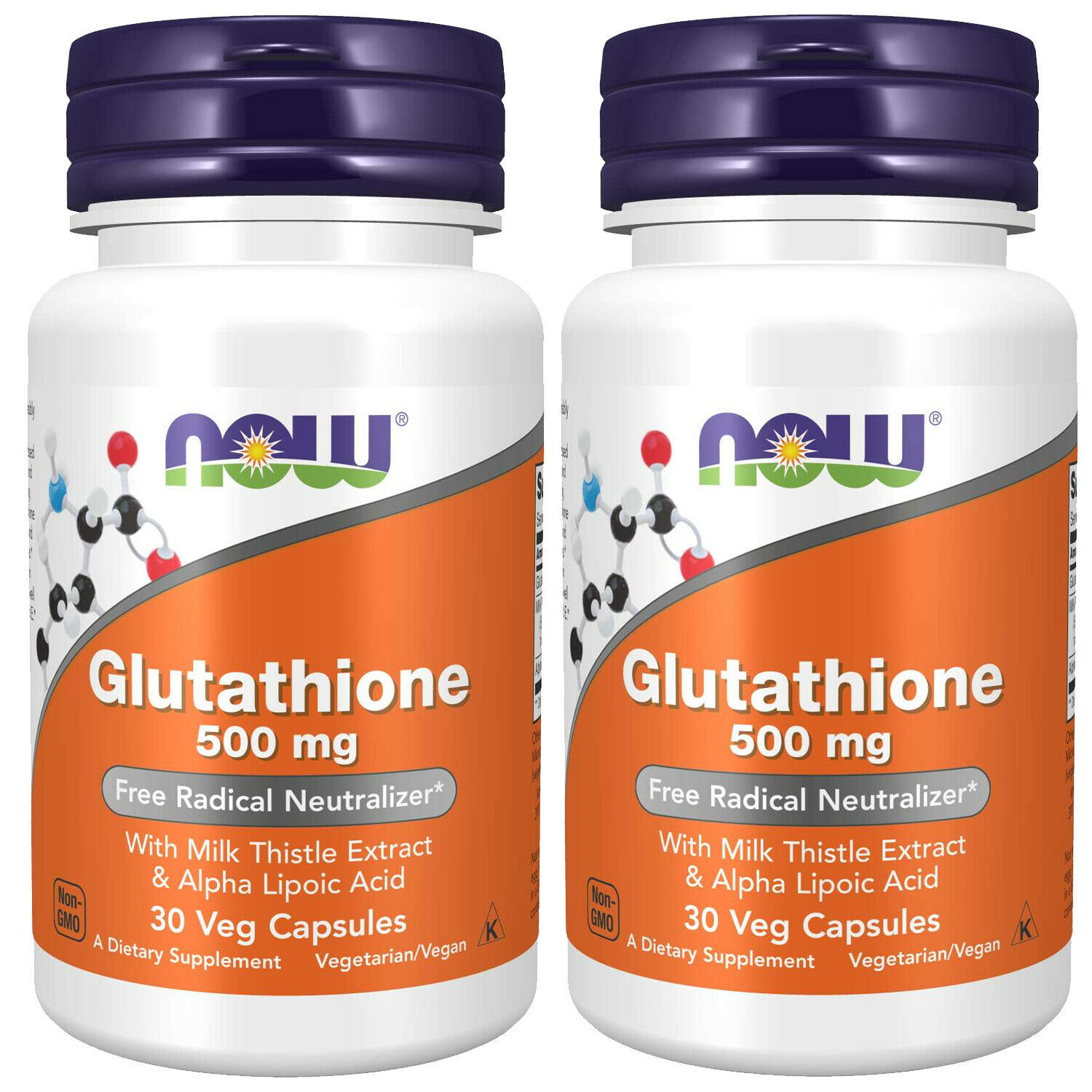 Now Foods GLUTATHIONE 500mg 2X30 or 1X60 L-Glutathione Alpha Lipoc Acid Kosher