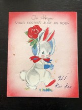 Easter Bunny CARD Cottontail Anthropomorphic Rosy Posy BUZZA CARDOZO VTG... - $14.25