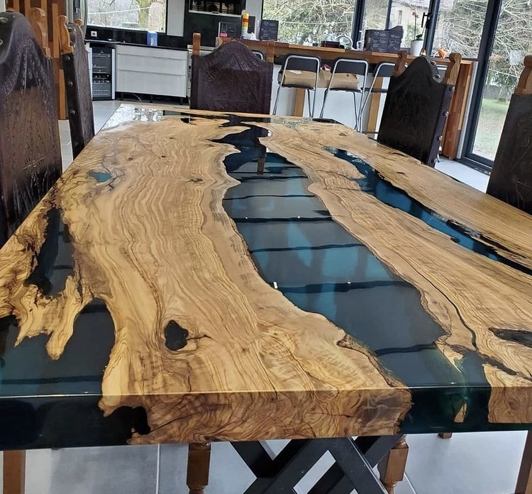 Walnut River Table w/ Exposed Wood / Epoxy Resin Dining Table Tables