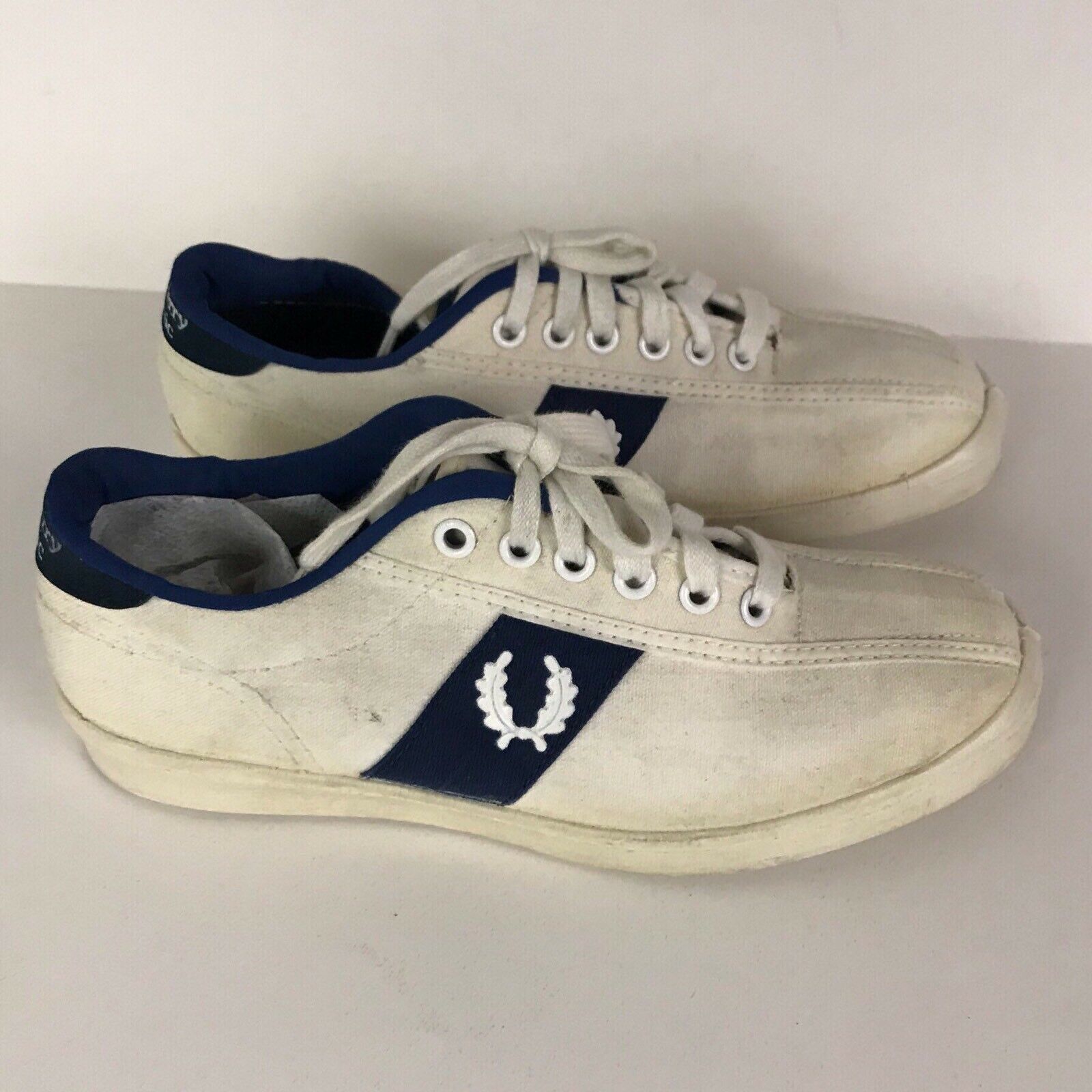 RARE Vintage 1980s Fred Perry Etonic White & Blue Canvas Tennis Shoes ...
