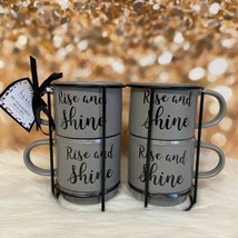 Nicole Miller Gray Stackable Ceramic Mugs With Metal Stand Free Shipping - $34.65