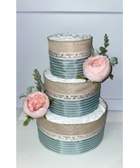 Sage Green and Pink Rustic Theme Baby Girl Shower Burlap Diaper Cake Gift - $80.00