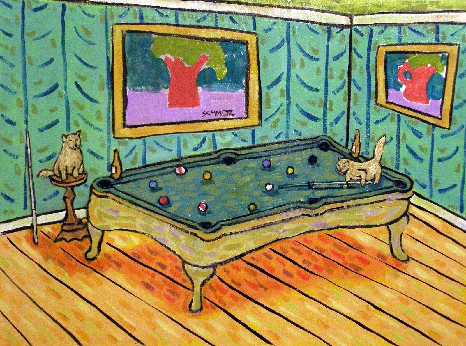 cat cats playing pool billiards art print 8x10 Art Prints