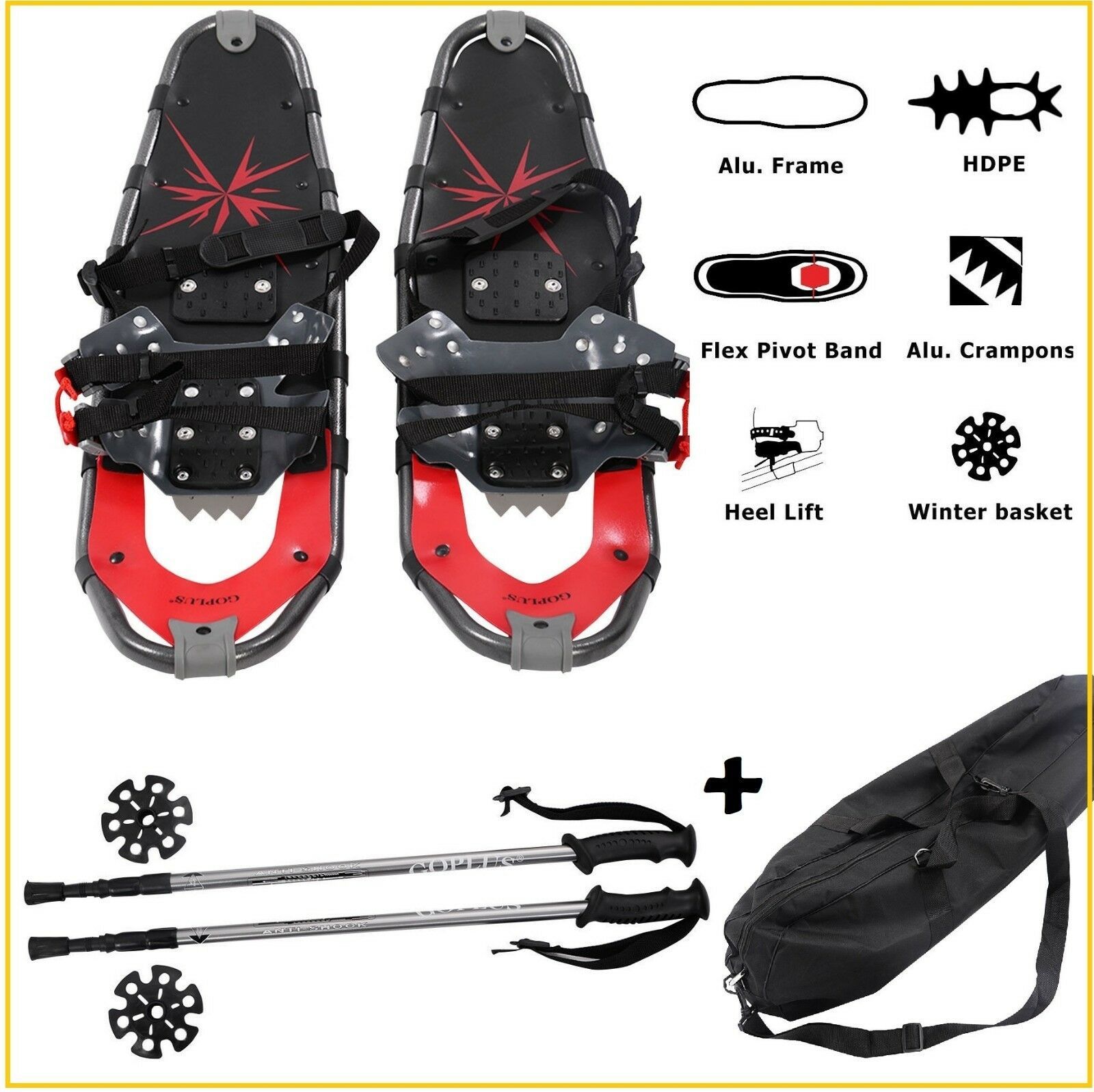 Snowshoeing Equipment Snowshoes Shoes For Snow Walking Poles Carry Bag ...