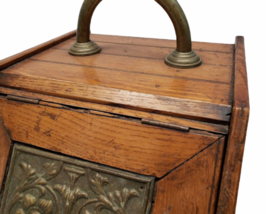 Vintage Antique Oak Wood Box Lid Scuttle Ash Coal Fireplace Liner Hearth Storage image 2