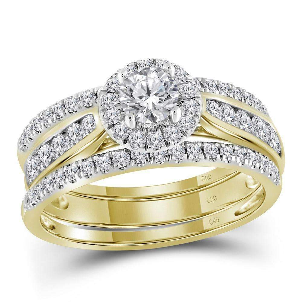 14Kt Yellow Gold Womens 3-Piece Diamond Bridal Ring Band Set 1.00 Cttw ...