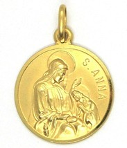 SOLID 18K YELLOW GOLD ROUND MEDAL, SAINT ANNE, ANNA & VIRGIN MARY, DIAM. 17mm image 1