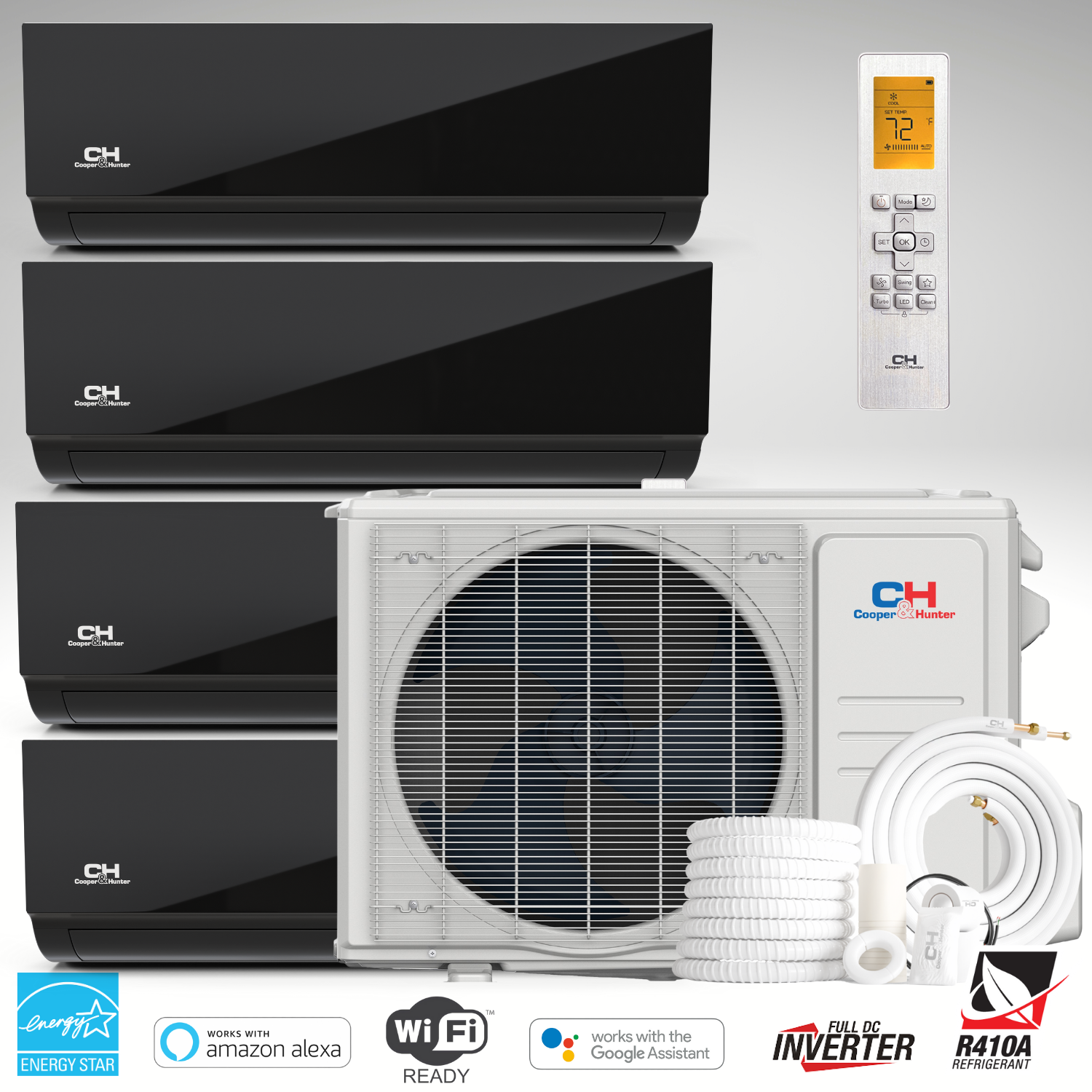 36000 BTU MidNight Four 4 Zone Mini Split Air Conditioner Heat Pump (4x
