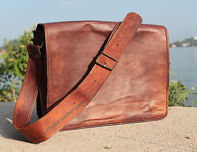 15/" Men/'s Vintage Brown Leather Full Flap Messenger Laptop Satchel Shoulder Bag