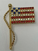 Vintage Rhinestone Brooch Pin Red White Blue Flag Team USA Faceted Crystal 1179 - $14.20