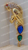 Bejeweled Parrot Brooch - Coat, Jacket (3 3/4in.) Red Eye, Gold Tone, Rh... - $18.32