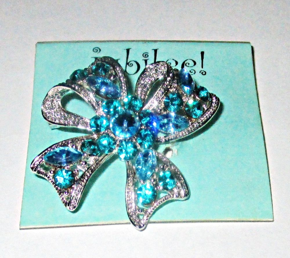 Primary image for Blue Rhinestone Ribbon Brooch Pin by Jubilee Sold at Hallmark Store NEW