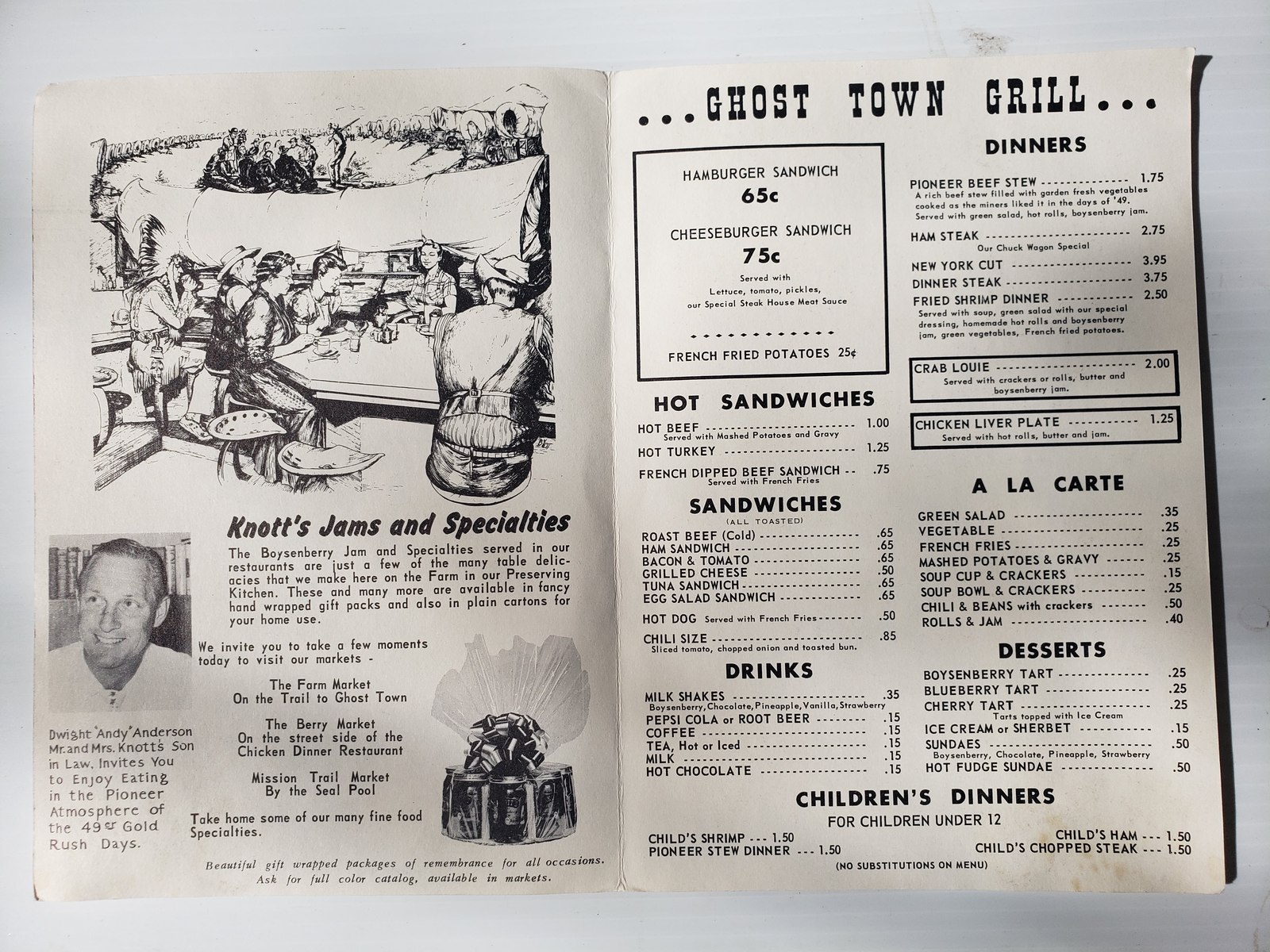 Vintage Knotts Berry Farm Menu - Ghost Town Grill - Summer 1966 - Menus