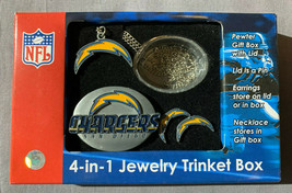 San Diego Chargers 4-in-1 Jewelry Trinket Box with Necklace and Earrings Lid Pin - $10.84