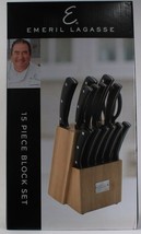One Emeril Lagasse 15 Piece Block Set Carbon Stainless Steel Blade Easy Clean
