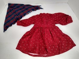 Vtg American Girl Doll Kirsten’s Red School Dress and Blue Shawl Outfit ... - $45.53