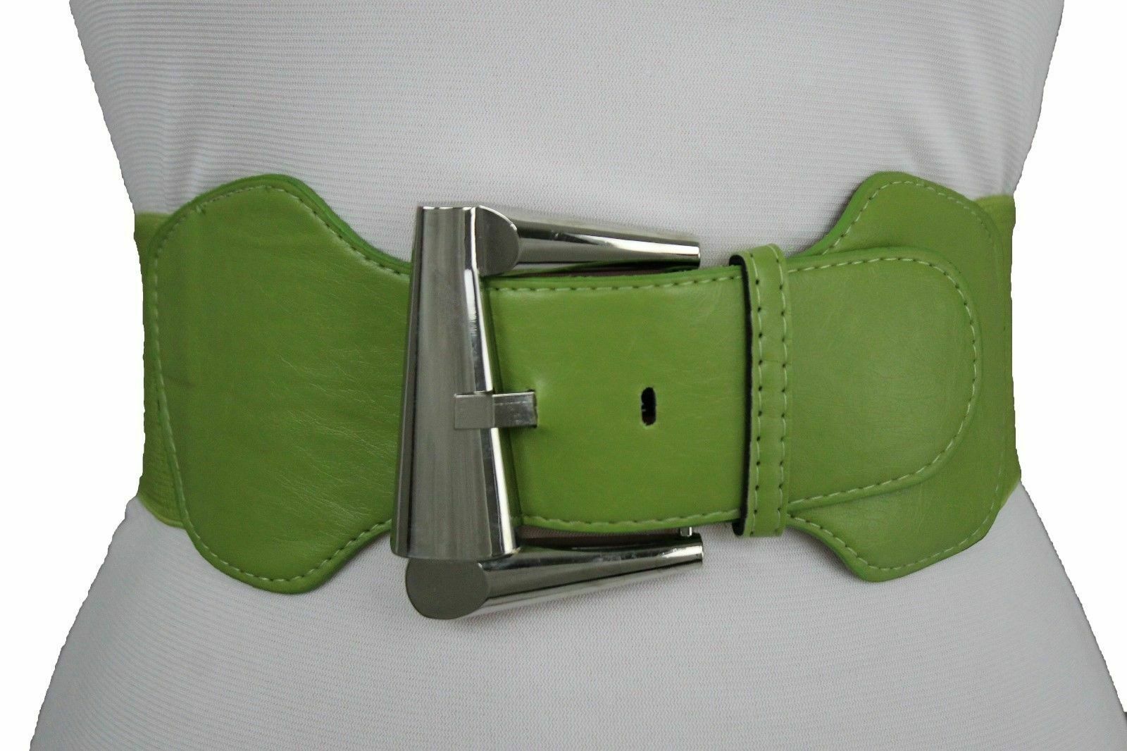 Cute Women Wide Green Fabric Faux Leather Elastic Belt Waist Hip Belt