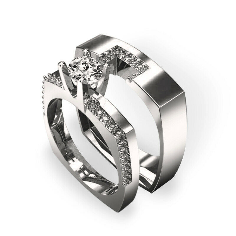 Fashion 2pcs/set Women 925 Silver Wedding Rings  White Sapphire Ring Size 6-10