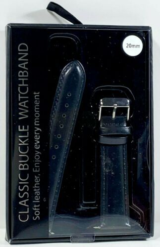 Classic Soft Leather Buckle 20mm Watchband, Navy Blue