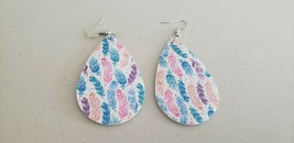 Faux Leather Dangle Earrings (new) MULTI PASTEL FEATHERS &amp; DOTS #103 - £4.29 GBP