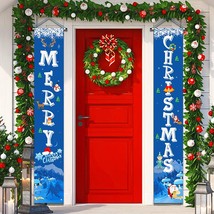 Blue Christmas Banner Hanging Christmas Decorations Porch Sign for Front... - $14.00