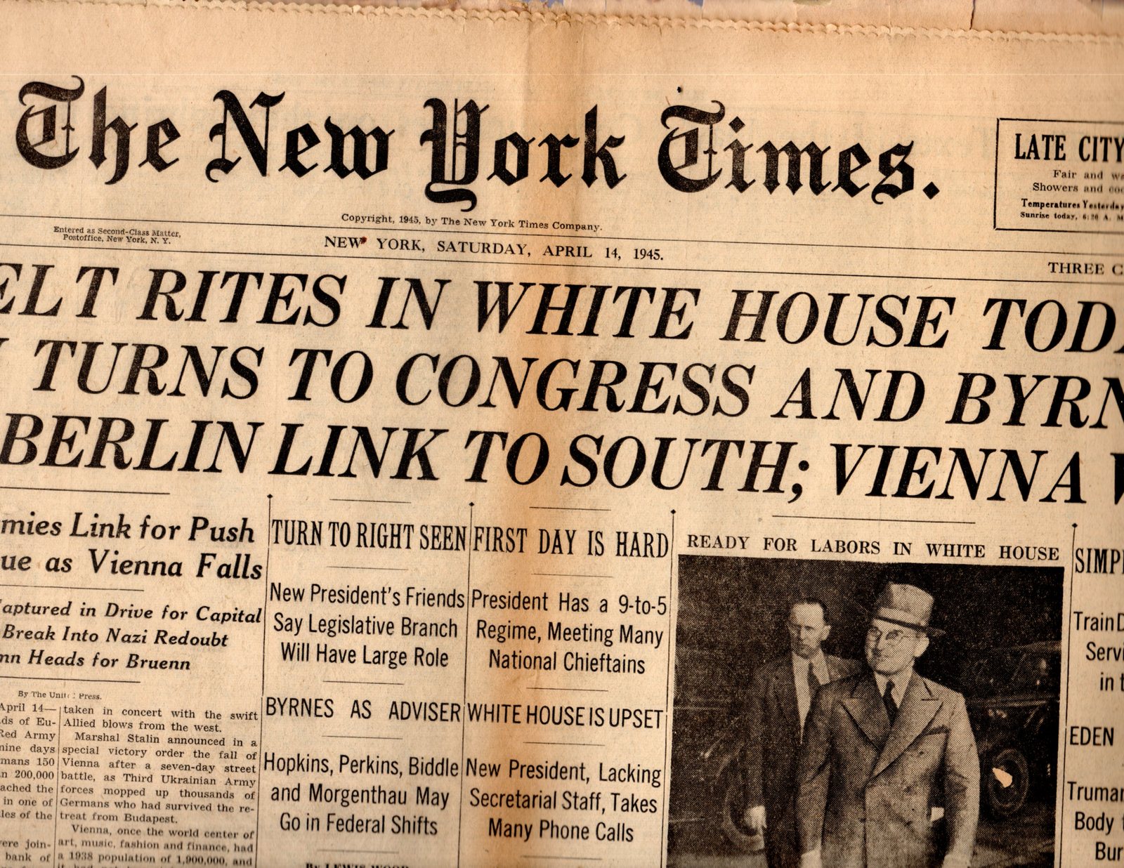 The New York Times Newspaper Saturday April 14 1945 1940 69