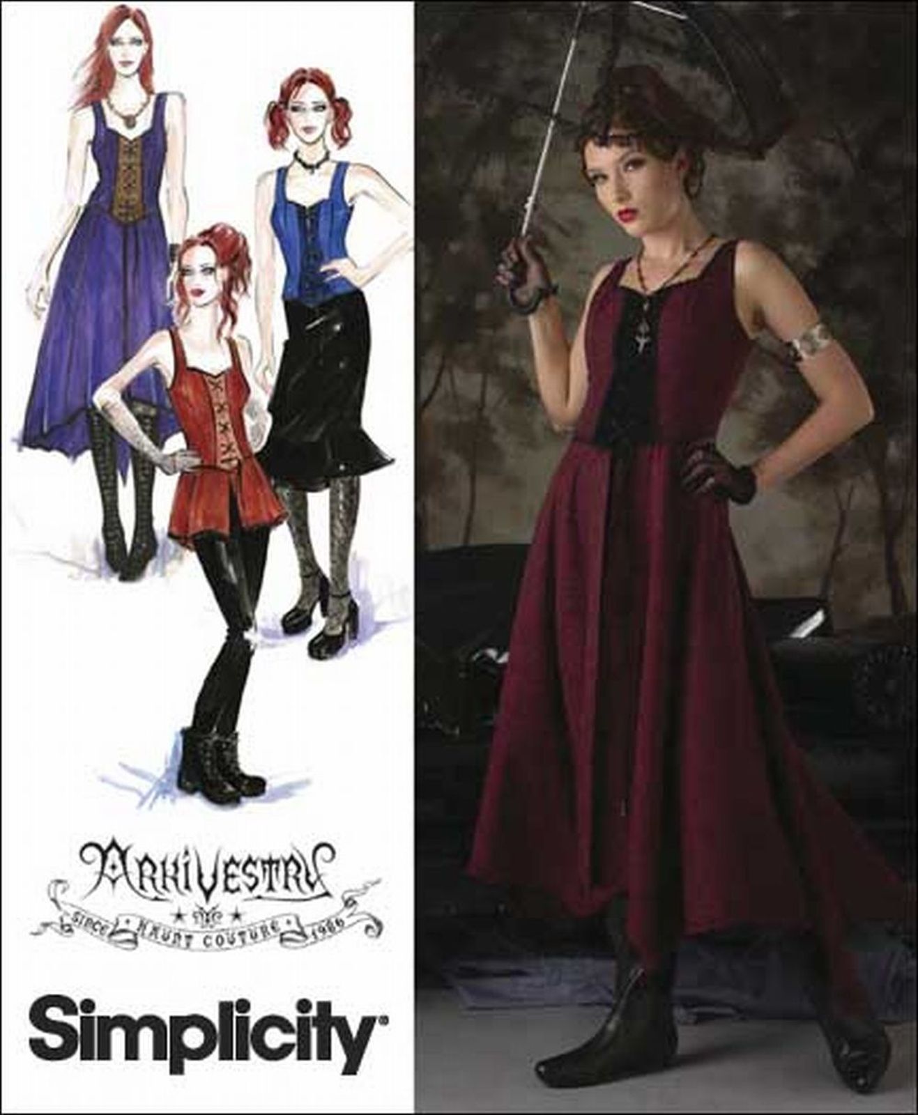 Misses Arkivestry Coll. Goth Dress Overdress Corset Costume Sew PATTERN ...