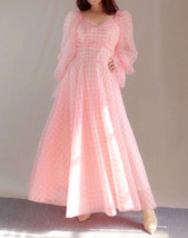 Pink Tutu Dress for Adults Gown Long Sleeve Retro Pink Plaid Tutu Birthday Gown