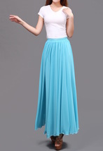 AQUA BLUE Long Chiffon Skirt High Waisted Plus Size Wedding Chiffon Skirt image 7