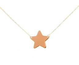 18K ROSE GOLD NECKLACE 13mm CENTRAL FLAT STAR, ROLO OVAL 1mm CHAIN, 16.5" image 1