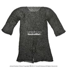 Black Hauberk Round Ring Riveted Medieval Chainmail Shirt SCA LARP 
