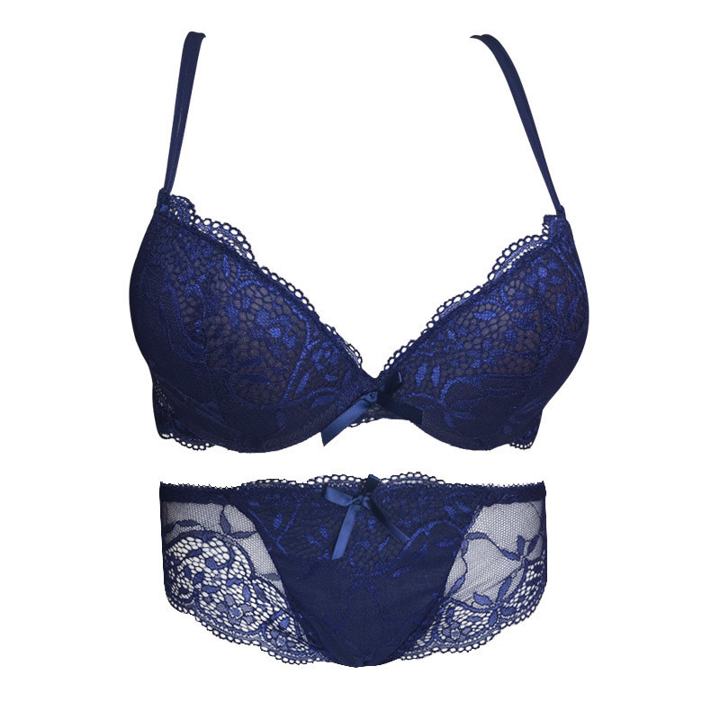 Sexy Women Bra Set Deep V Lace Underwire Bras Push Up Solid 32A-38C ...