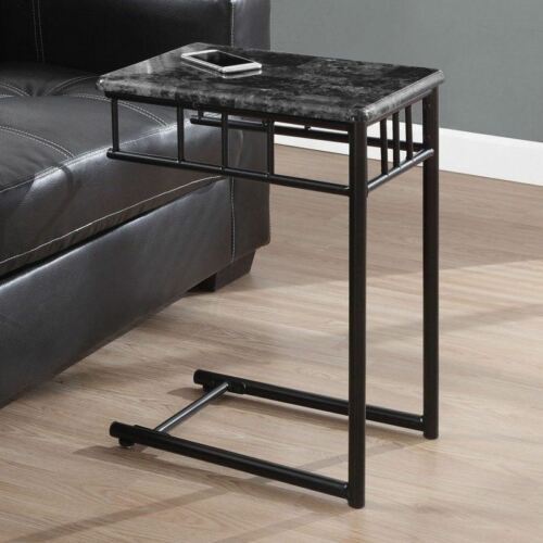 Dark Gray Marble Accent Side End Snack C Table Drink Holder Sofa Couch