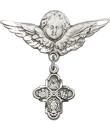 4-Way Medal - Baby Badge and Angel with Wings Pin - Sterling Silver - $80.99