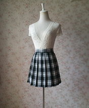 Black and White Plaid Skirt Mini Pleated Plaid Skirt Outfit A-line High Waisted image 2