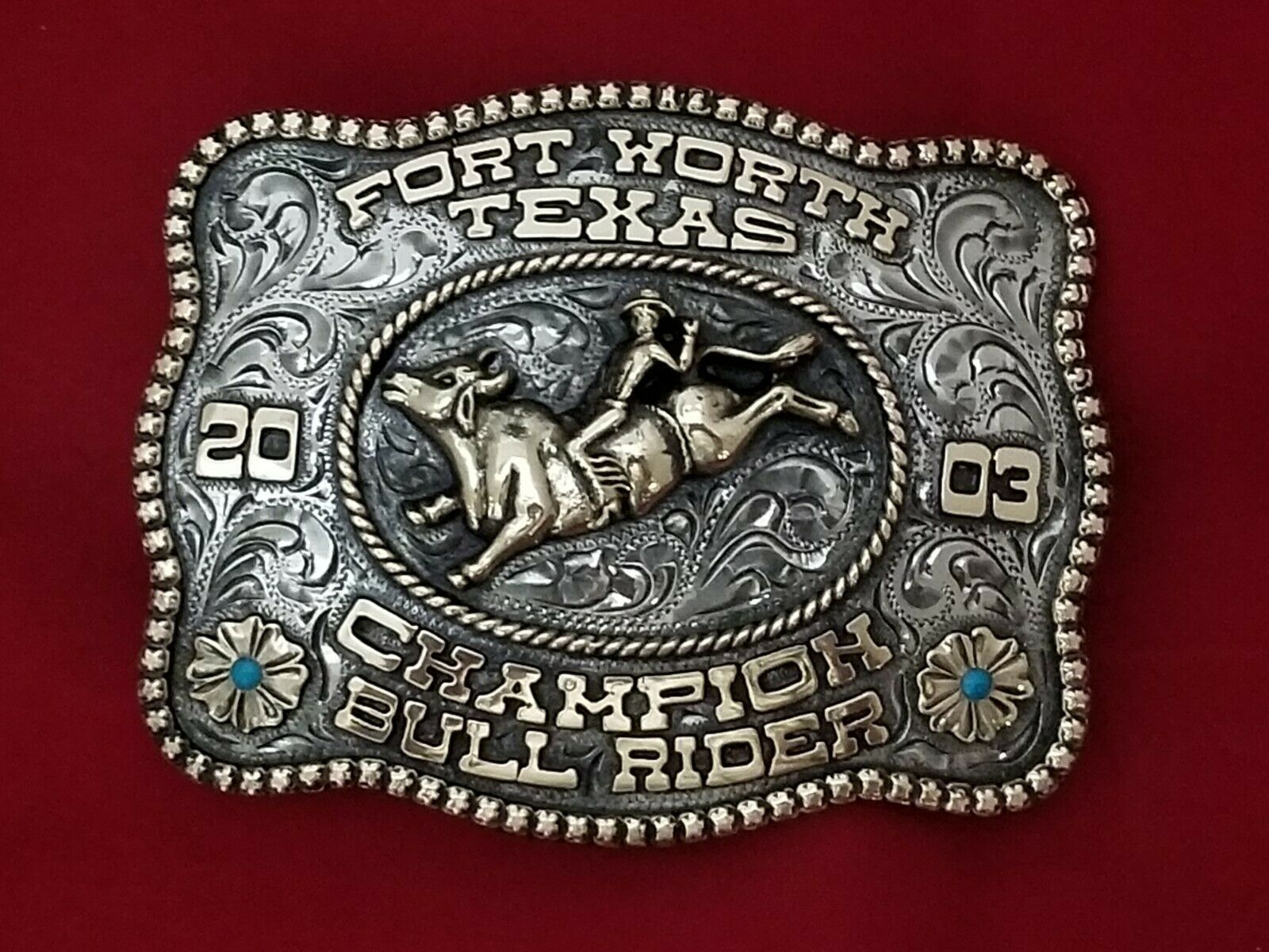 2003 RODEO TROPHY BELT BUCKLEFORT WORTH TEXAS BULL RIDING CHAMPION