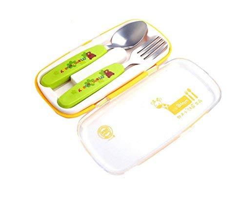 PANDA SUPERSTORE Two-Piece Children's Tableware Fork&Spoon&Chopsticks(Green)