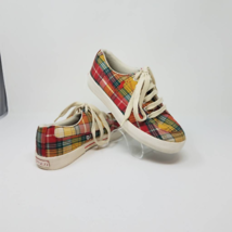 Polo Ralph Lauren Womens Sneakers Shoes Multicolor Yellow Plaid Lace Up 8.5B - $19.79