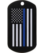 Thin Blue Line Tactical Black Dog Tag Police US Flag Law Enforcement LE ... - $5.99