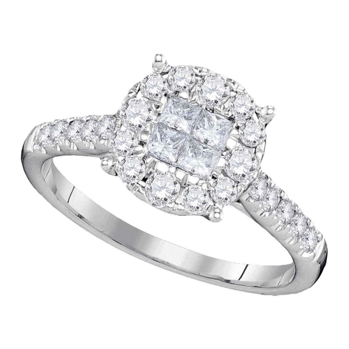 14Kt White Gold Womens Princess Round Diamond Soleil Cluster Bridal ...