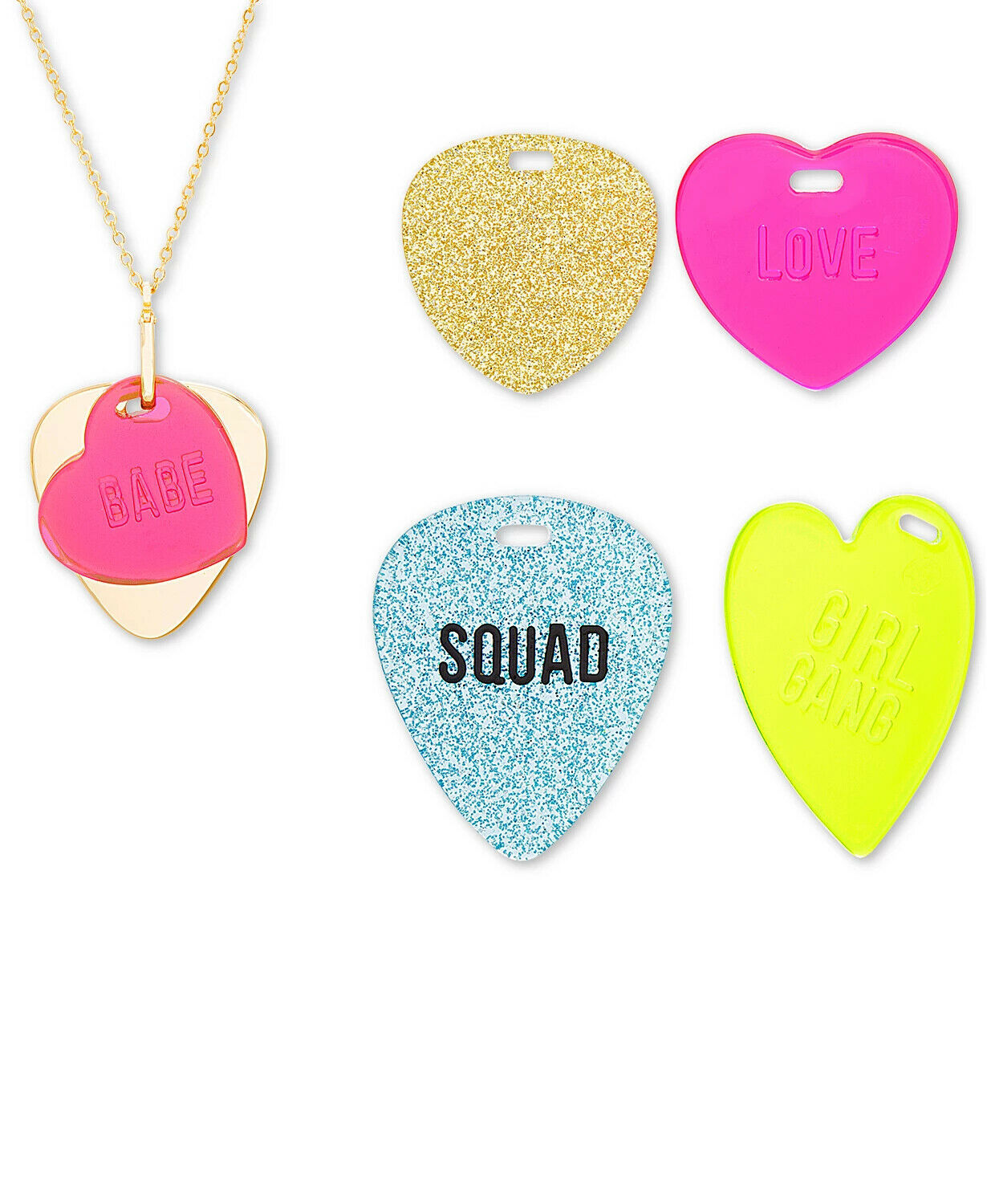 Primary image for Steven Madden Interchangeable Heart Tag Pendant Necklace Set Color Gold New