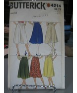 Butterick 4214 Misses Culottes & Skirt Pattern - Size 12 Waist 26 1/2 Hip 36 - £8.17 GBP
