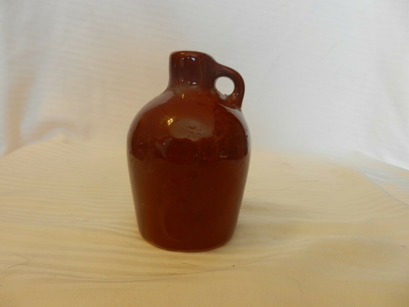 Miniature Brown Ceramic Pottery Moonshine Jug With Handle, 4.5" Tall Other