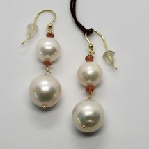 Solid 18K Yellow Gold Earrings With White Fw Pearl And Citrine Made In Italy - $265.45