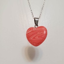 Stone Heart Necklace, Polished Crystal Pendant, 24" chain, Pink Red Agate image 5