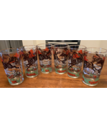 Vtg Hazel Atlas Fox Hunt 6 3/8”Tumbler Glass Glasses Set of 6 Horse Ride... - $53.46