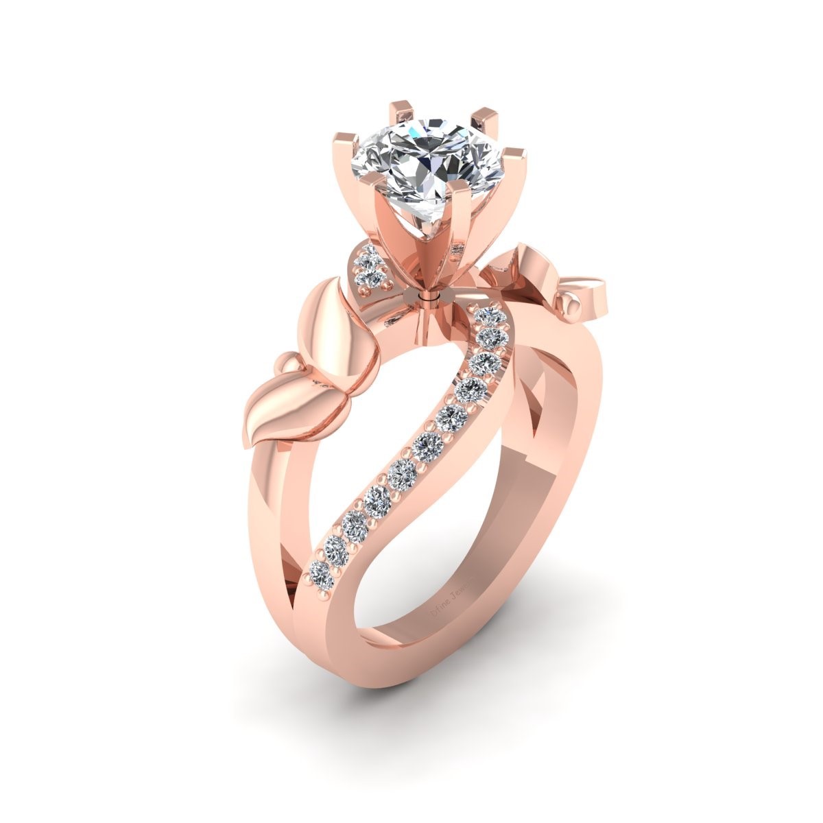 Classic Diamond Split Shank Engagement Ring Rose Gold Fn Silver Butterfly Ring