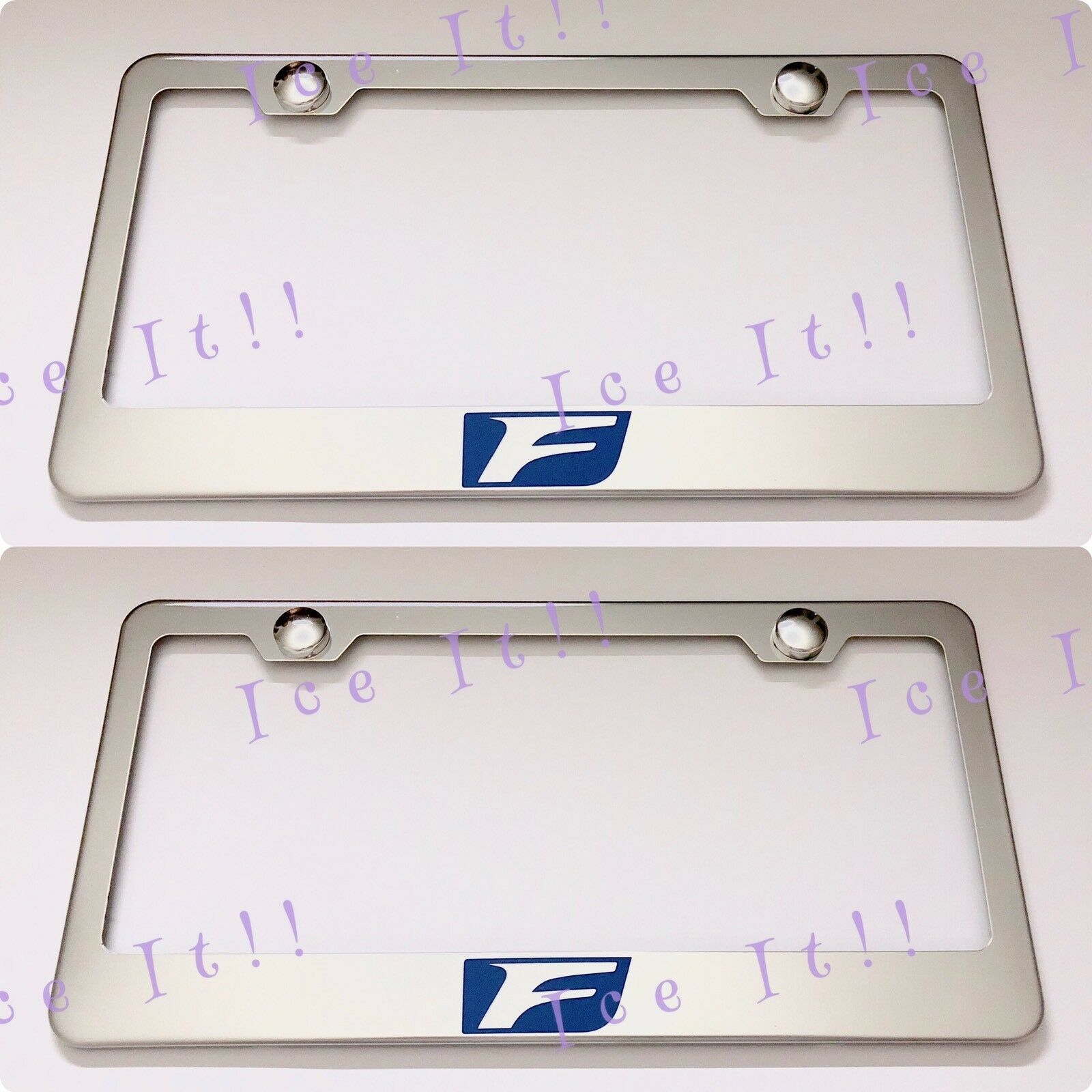 2X F SPORT Logo Blue Lexus Stainless Steel License Plate Frame Rust