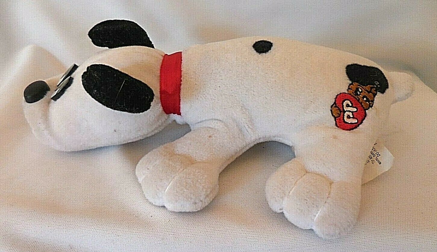 black and white puppy stuffed animal