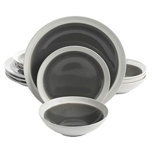 Gibson Elite Clementine 12 Piece Dinnerware Set, Grey Dinner Service Sets